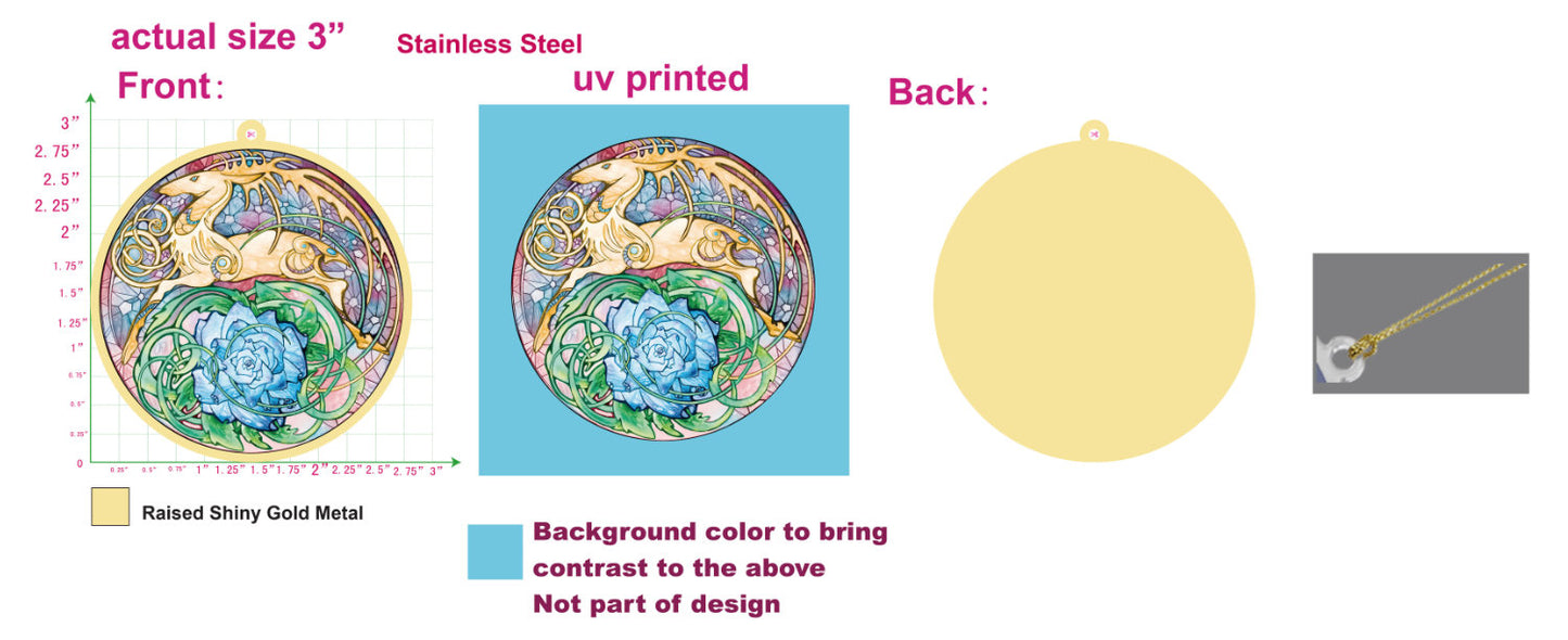 Blue Rose Golden Hart Ornament, Metal