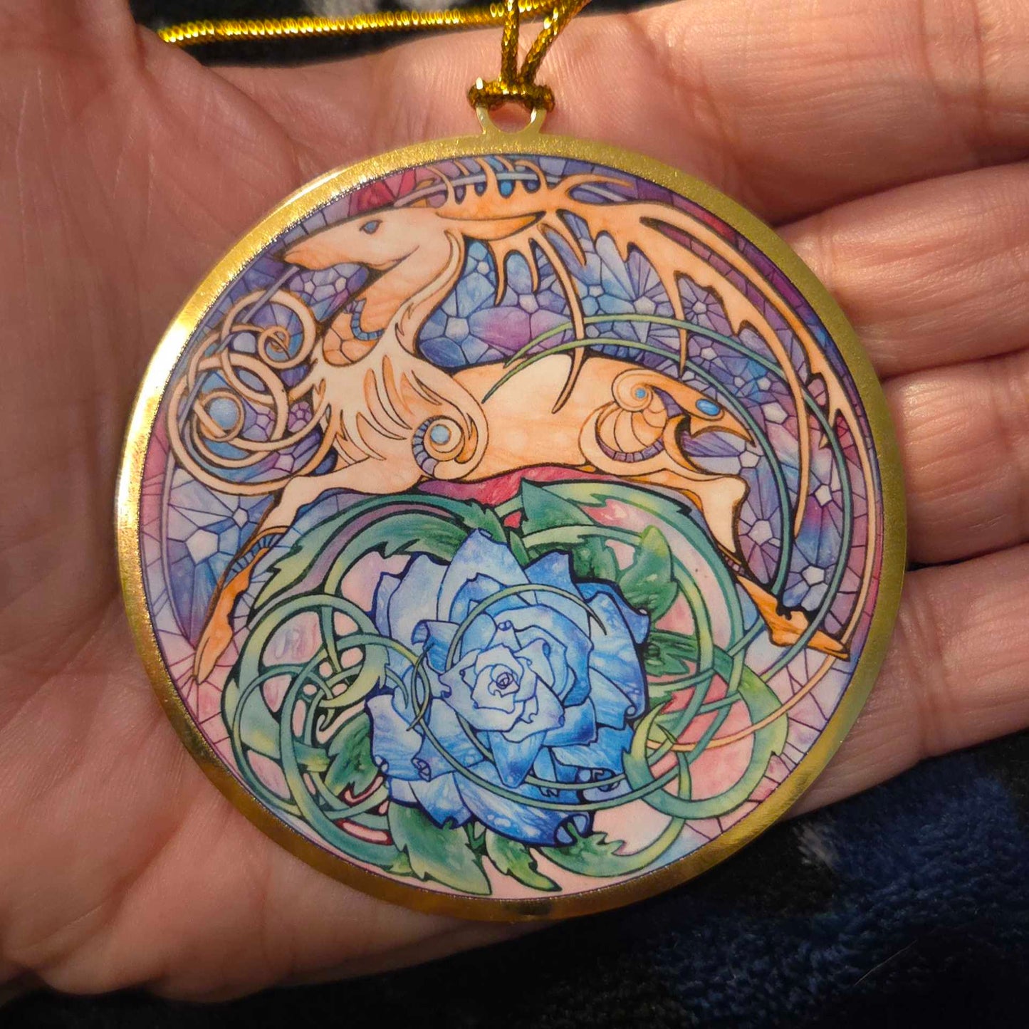 Blue Rose Golden Hart Ornament, Metal