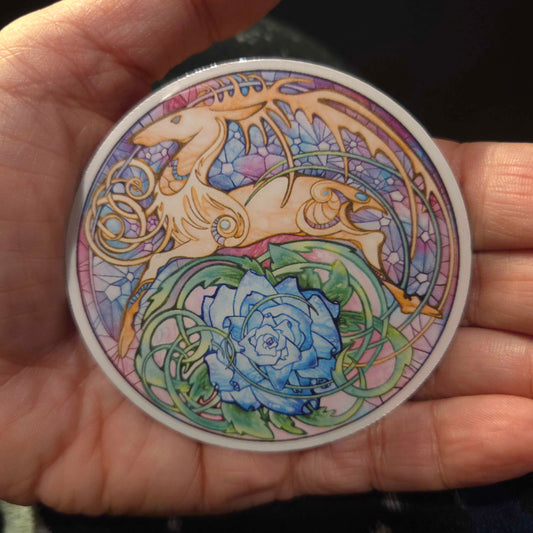 Blue Rose Golden Hart 3" Vinyl Sticker