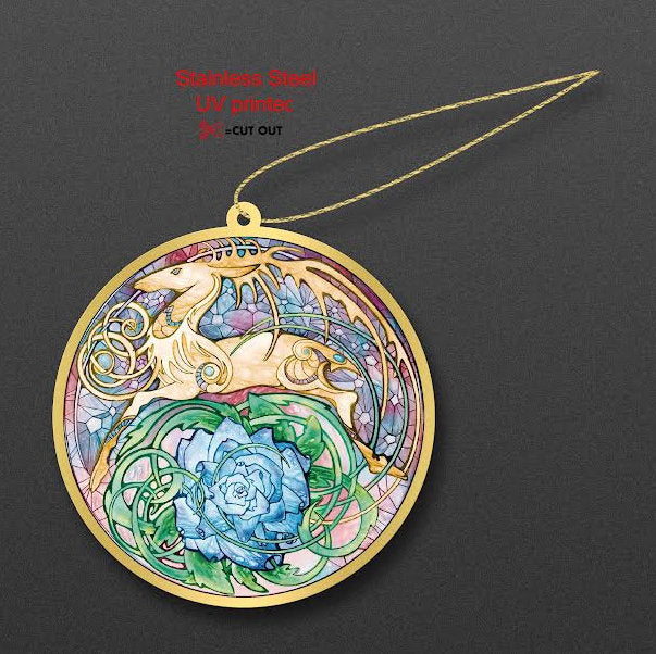 Blue Rose Golden Hart Ornament, Metal