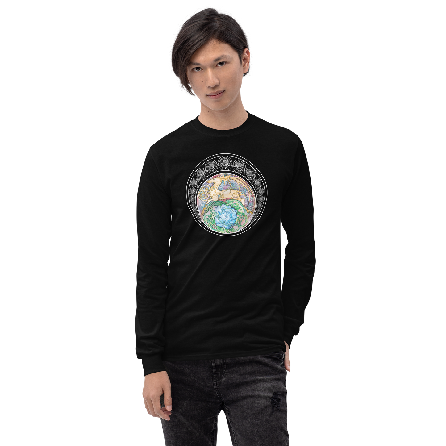 Blue Rose Golden Hart Unisex Long Sleeve Shirt