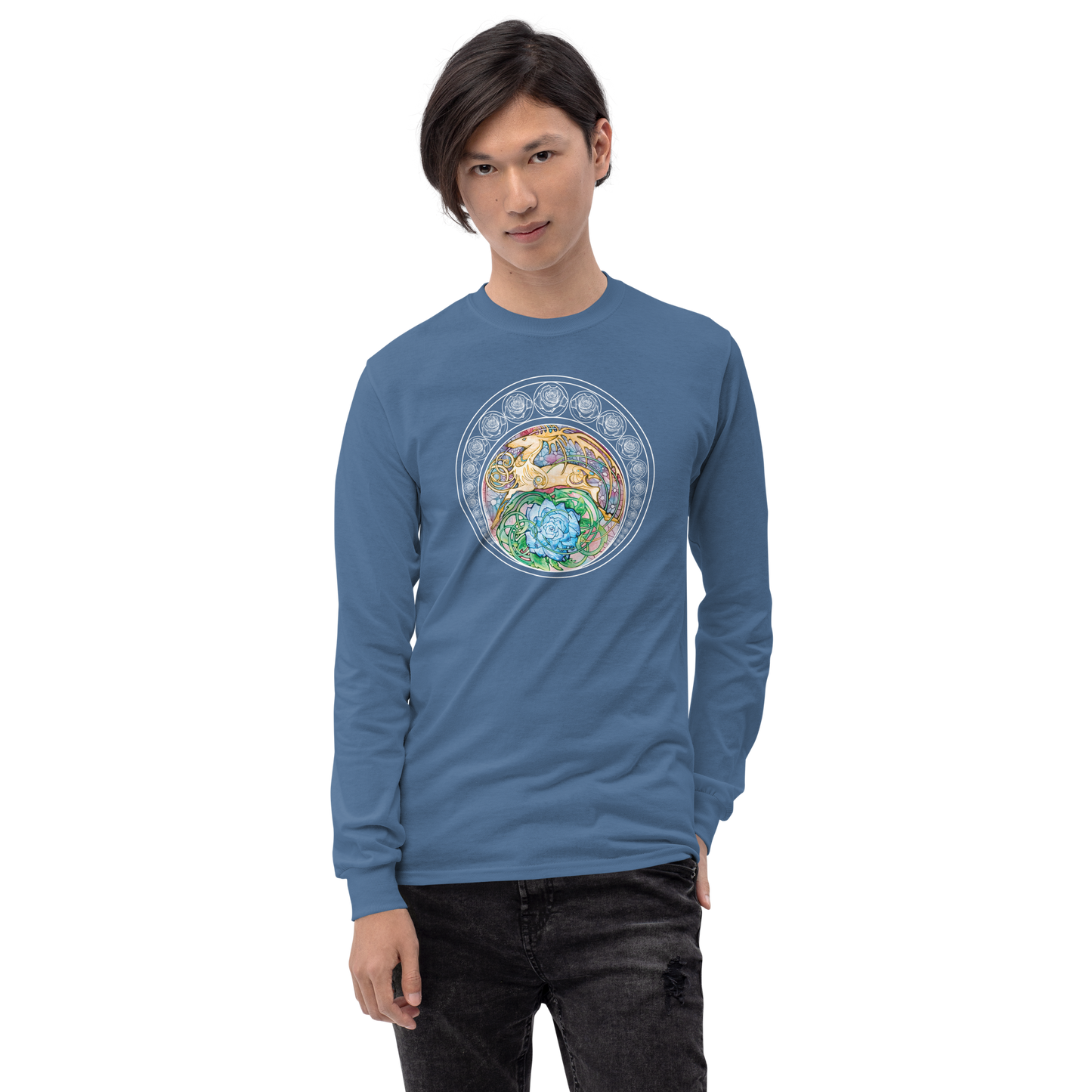 Blue Rose Golden Hart Unisex Long Sleeve Shirt