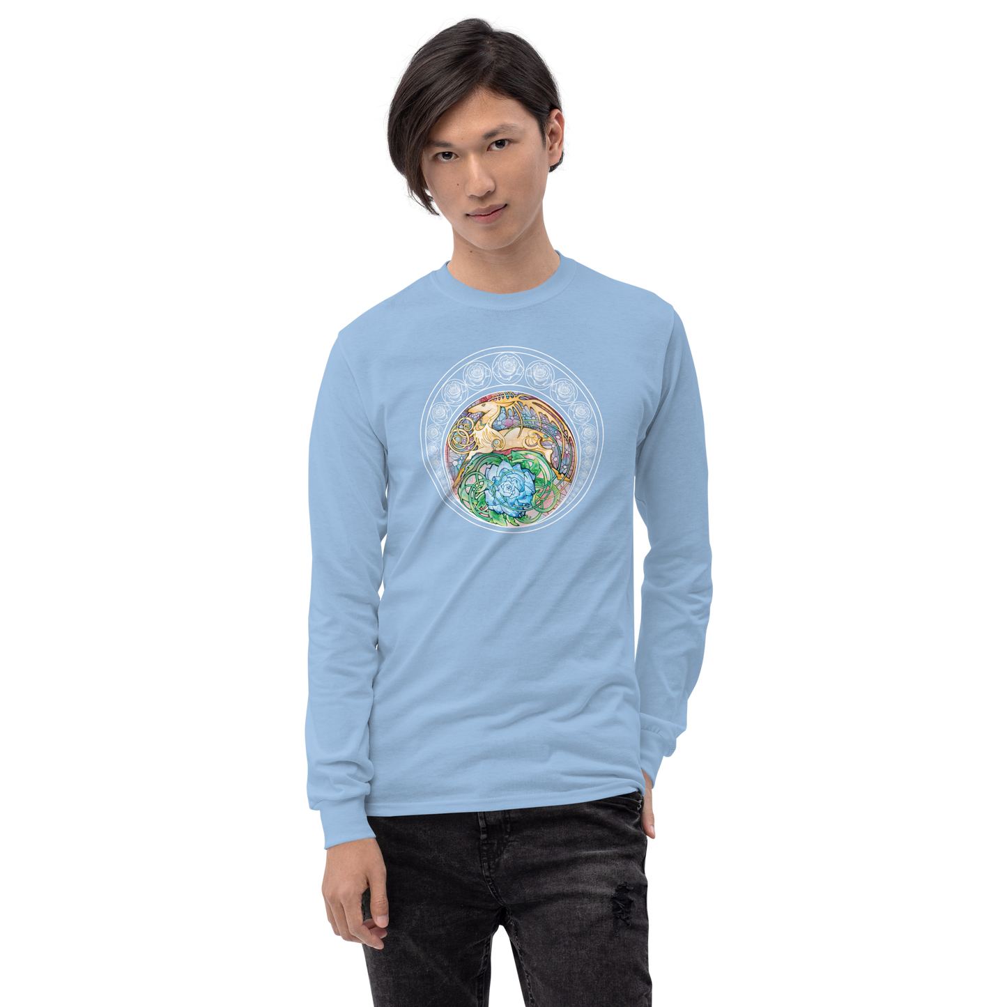 Blue Rose Golden Hart Unisex Long Sleeve Shirt