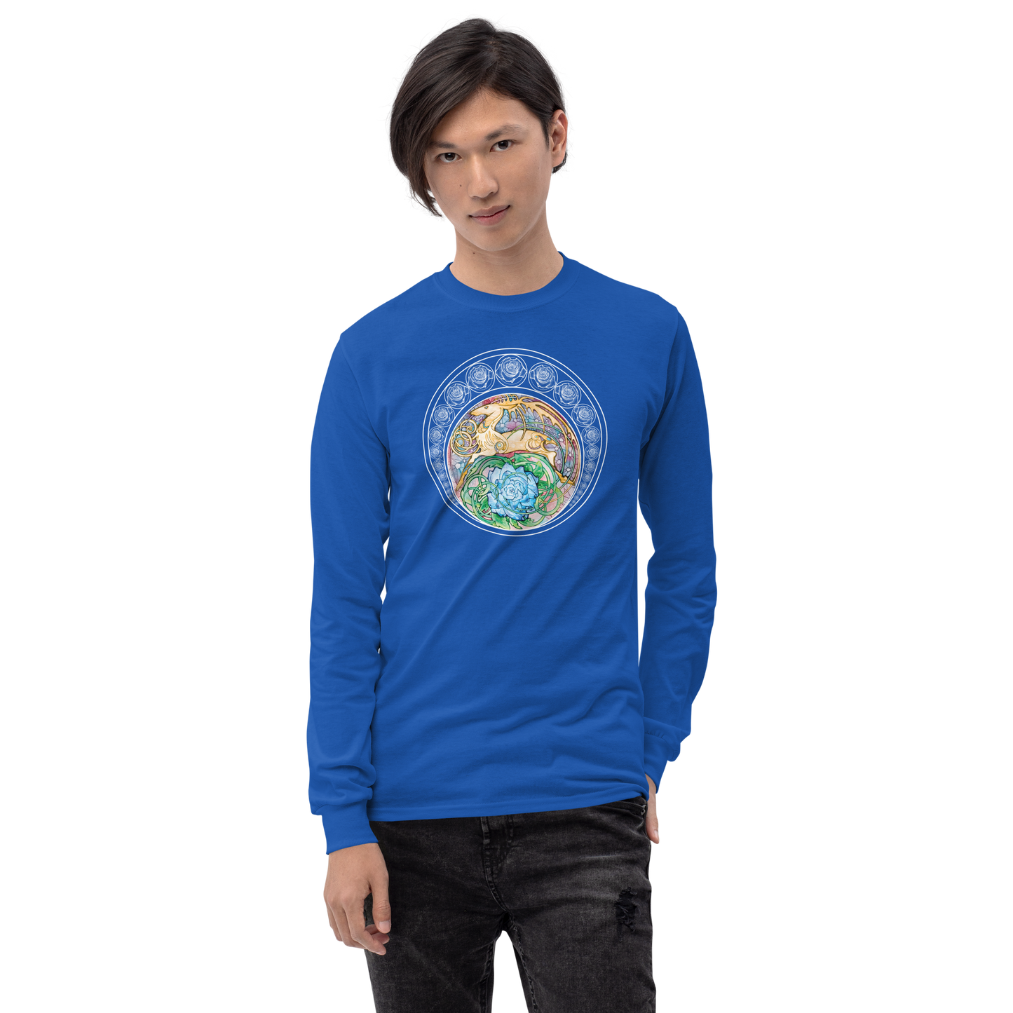 Blue Rose Golden Hart Unisex Long Sleeve Shirt