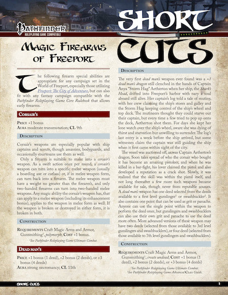 Pathfinder Short Cuts: Magic Firearms of Freeport (PDF)