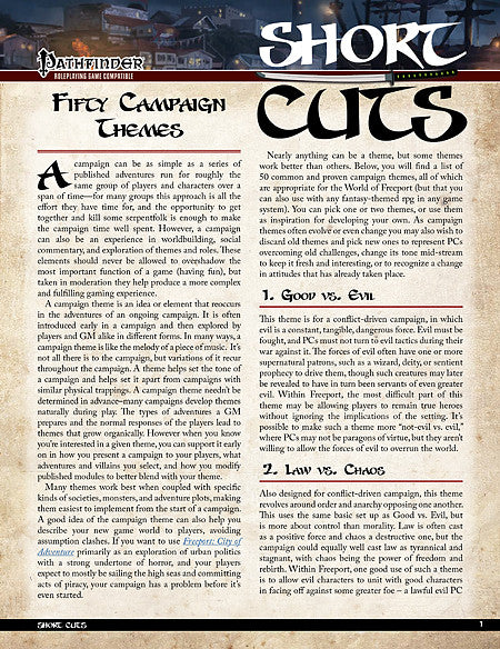 Pathfinder Short Cuts: Fifty Campaign Themes (PDF)