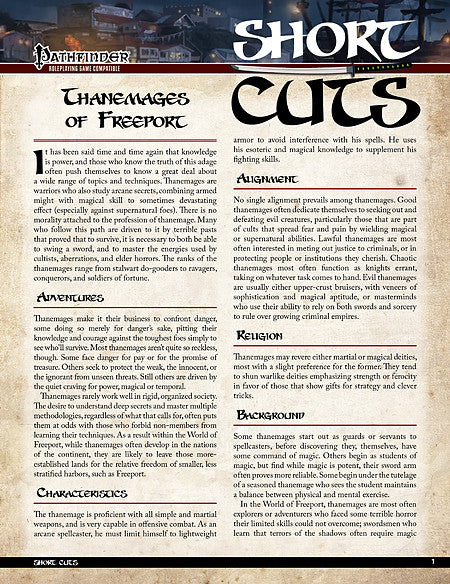 Pathfinder Short Cuts: Thanemages of Freeport (PDF)