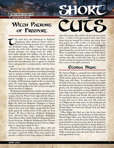 Pathfinder Short Cuts: Witch Patrons of Freeport (PDF)